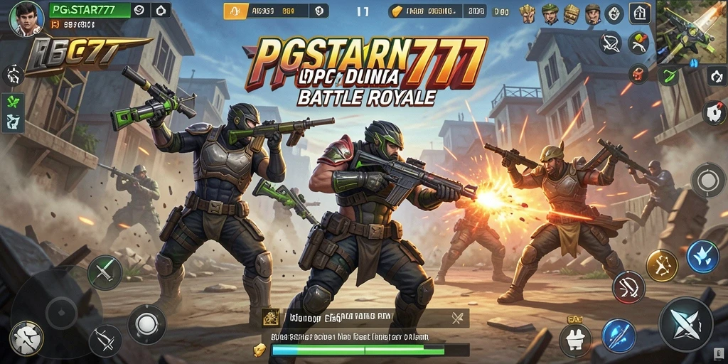 Tampilan gameplay PGSTAR777 dengan pertarungan seru di arena Battle Royale.