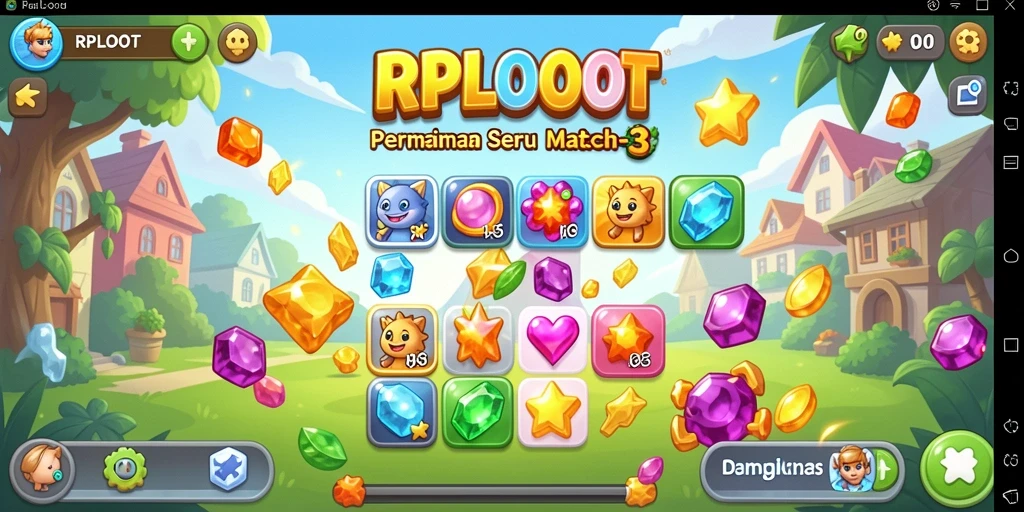 Tampilan gameplay RPLOOT dengan banyak elemen match-3.
